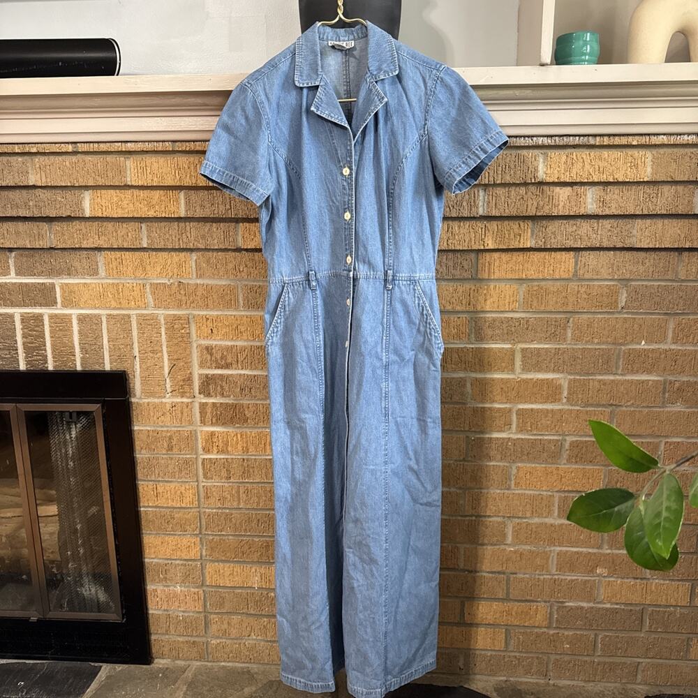 VTG Robbie Bee Denim Modest Cotton Button Front Maxi Dress Sz 6 90s Utility